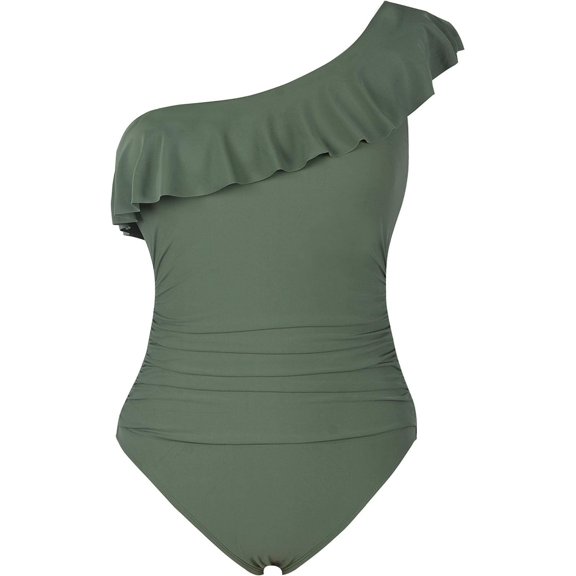 Mycoco Womens One Piece Swimsuits One Shoulder Ruched Ruffle Monokini Bathing Suits