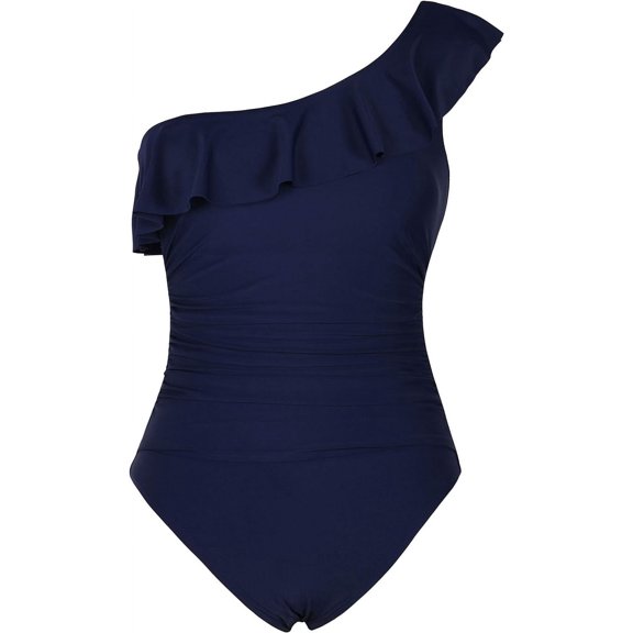 Mycoco Womens One Piece Swimsuits One Shoulder Ruched Ruffle Monokini Bathing Suits