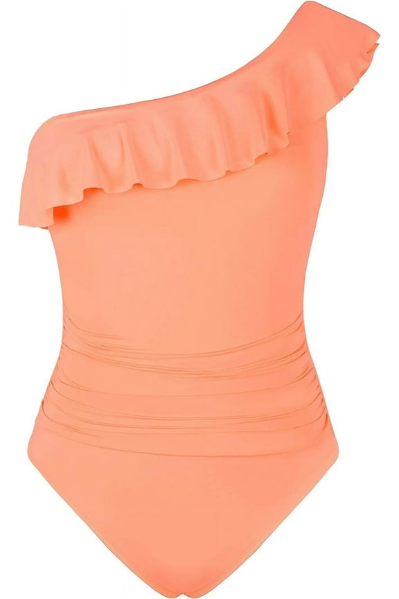 Womens One Piece Swimsuits One Shoulder Ruched Ruffle Monokini Bathing Suits