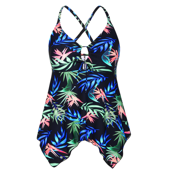 Mycoco Womens Plus Size Swim Top Cross Back Tankini Top Flowy Swimsuit Tops