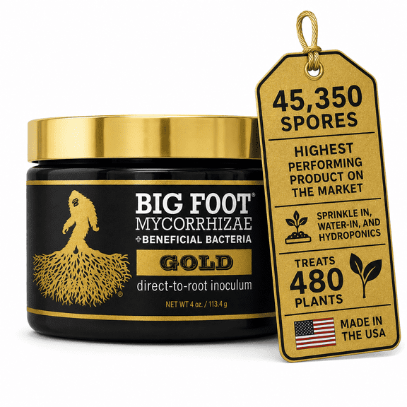 Big Foot Gold Mycorrhizal Fungi 4 oz, Beneficial Bacteria for Plant Growth, Root Stimulator, Super Concentrated 3-in-1 Formula for All Plants