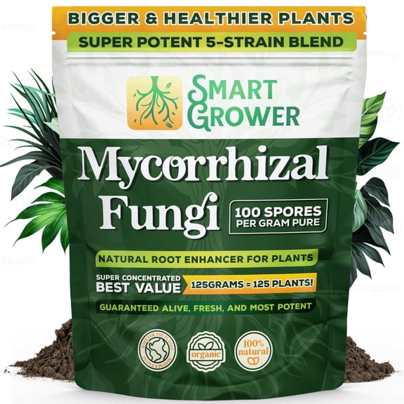 Mycorrhizal Fungi Organic Root Enhancer for Plants, Super Potent 100 Spores Per Gram, 5-Strain Blend, Rapid Results for Gardens, Houseplants, Lawns, Mycorrhizae 125 Grams for 125 Plants