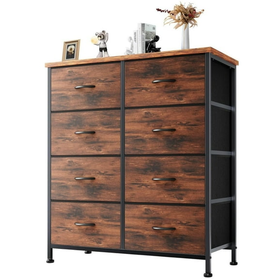 Mydepot Fabric Dresser with 8 Drawers, Sturdy Metal Frame Closet Organizer with Wooden Top, Space-Saving Storage Tower for Bedroom, Office, Nursery, Dorm, Brown