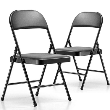 Mydepot Folding Chairs with Cushion and Steel Frame 2 Set Pack, Black