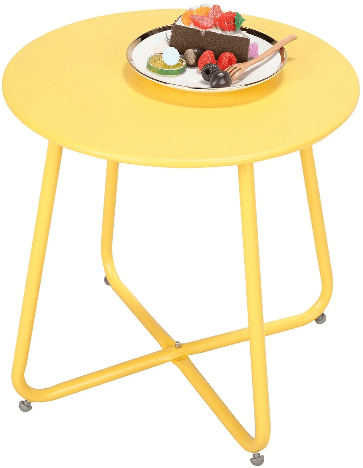 Yellow Round Metal Outdoor End Table with Adjustable Feet