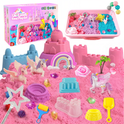 Mydova Unicorn Sensory Sand Kit for Girls Ages 3-8   3.3lbs Colorful Play Sand, Unicorn Toys, Castle & Ice Cream Molds, Tools & Sandbox with Lid   Great Christmas & Birthday Magic Sand Gift