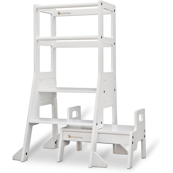 Myduckling JALA Deluxe Adjustable Kitchen Tower Kids Kitchen Step Stool,Toddler Standing Tower,Kitchen Stool Helper for Toddlers (White)