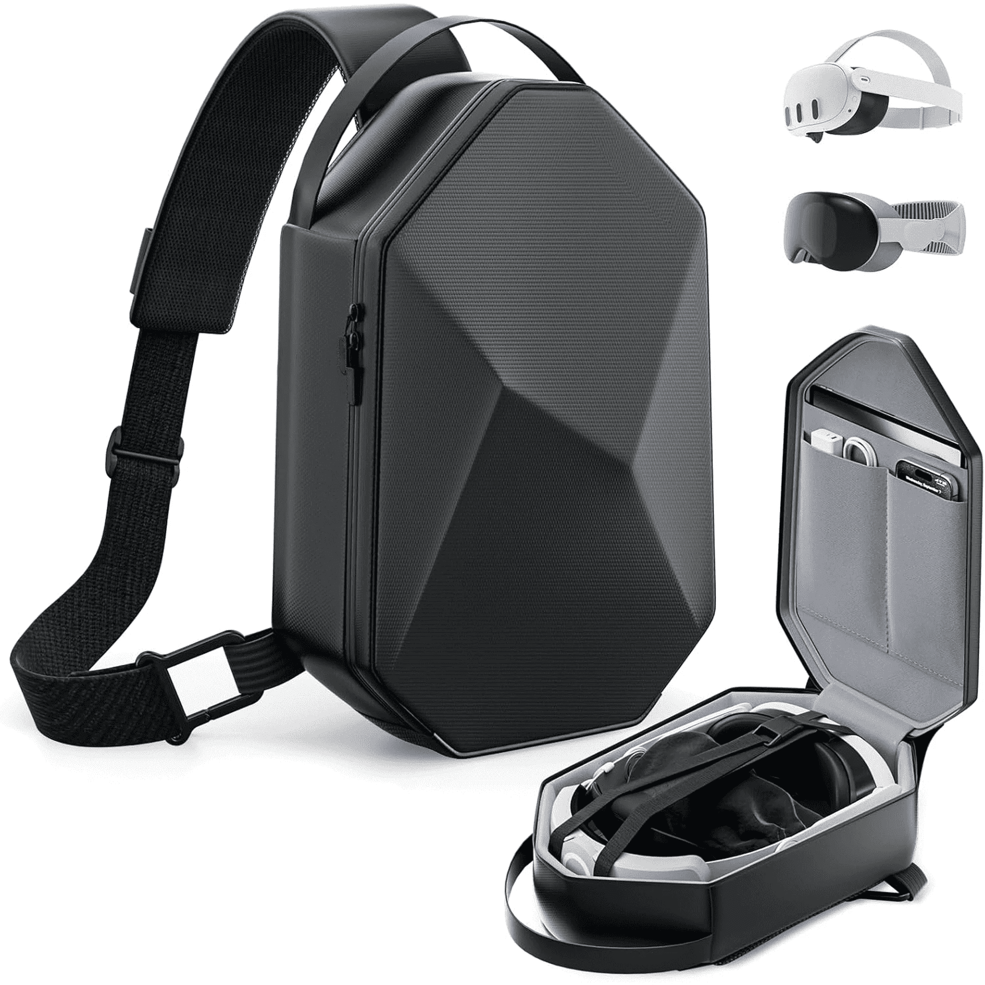 Myecovie VR Headset Case, Shockproof Crossbody Backpack, Fits Meta ...