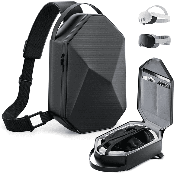 Myecovie VR Carrying Case for Meta Quest 3/Quest 2/Vision Pro/Pico 4, Hard Travel Case Compatible with Most Battery Strap and Controllers Accessories, Crossbody Shoulder Backpack