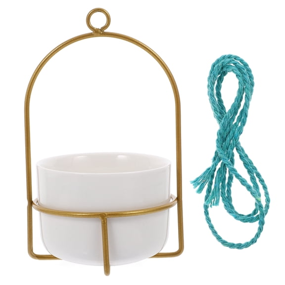 Myenne 1 Set Wall Hanging Flower Pot Iron Rack Ceramic Flowerpot Home Wall Hanging Decor for Home (Golden Frame, White Flowerpot)