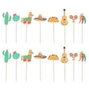 Myenne 16pcs Mexican Party Fiesta Cupcake Toppers Sombrero Taco Maracas Cake Picks Mexican Theme Cake Decoration