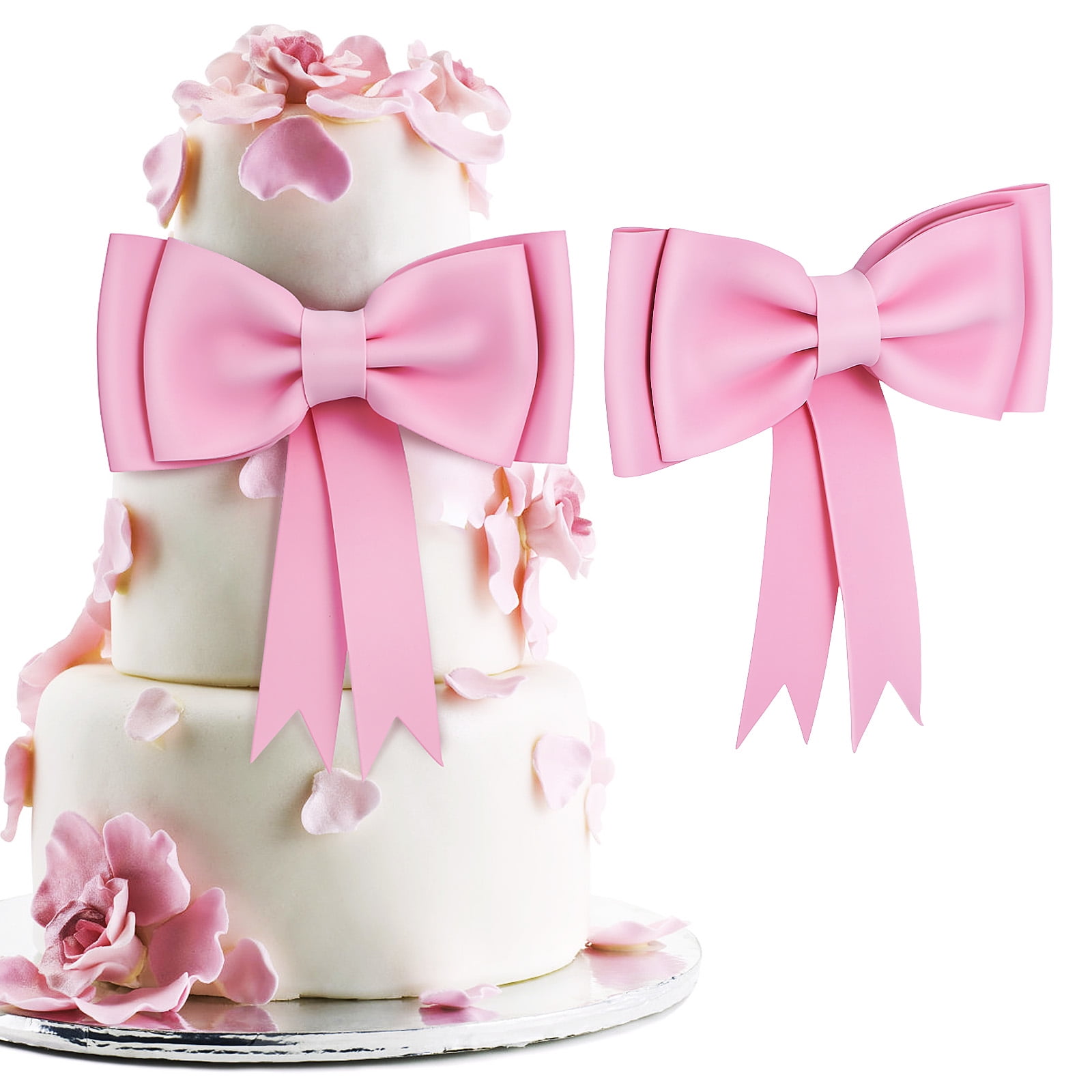 Vintage Pearl Bow Cake Toppers - 6 Pack Elegant White Pearl & Bow Decorations For Wedding & Birthday Cakes