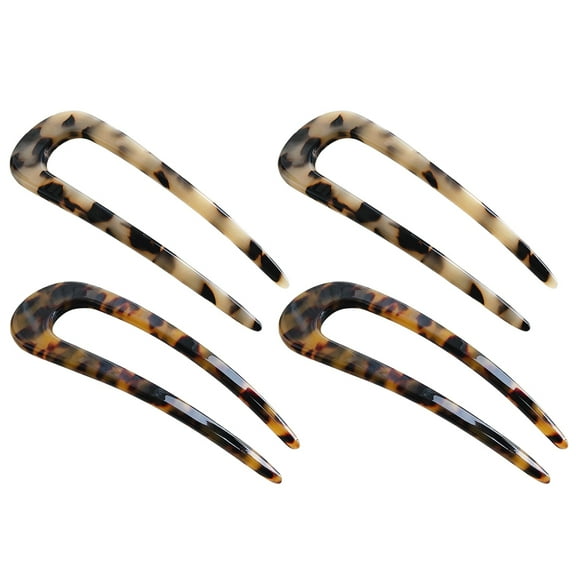 Myenne 4pcs French Large U Hairpins Fork Sticks Tortoise Shell U Shape Hair Clips