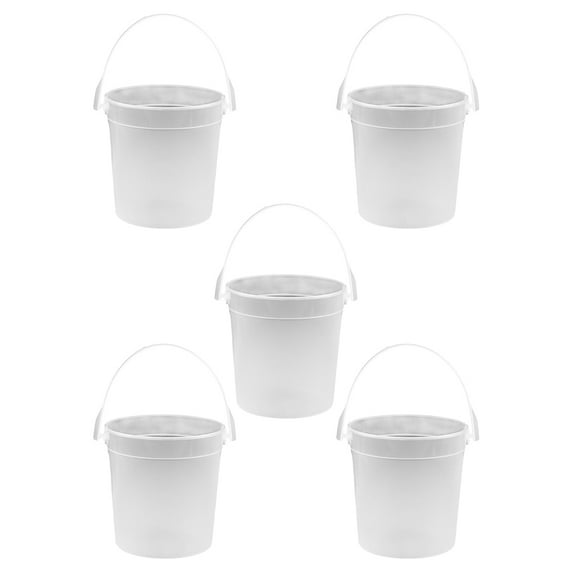Myenne 5PCS Treat Bucket Transparent Round Sand Water Cube Bucket with Handle Painting Brush Washer for Home Outdoor School