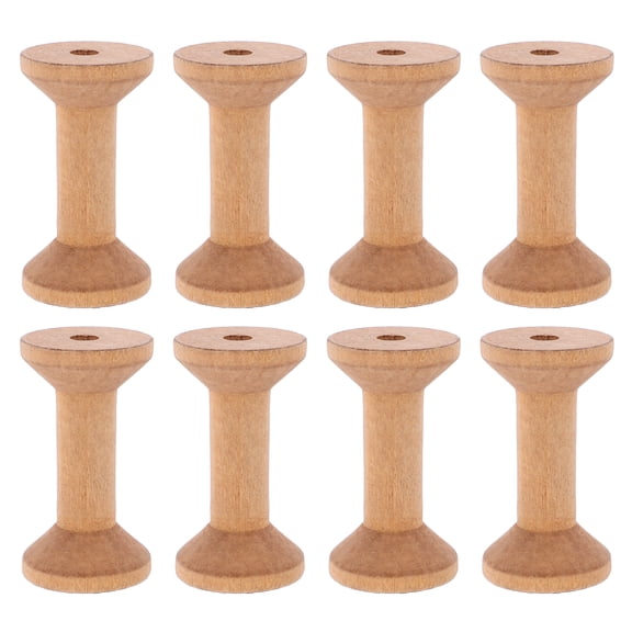ifundom 8Pcs Wooden Embroidery Thread Bobbin with Punched Center Durable Khaki Sewing Tool