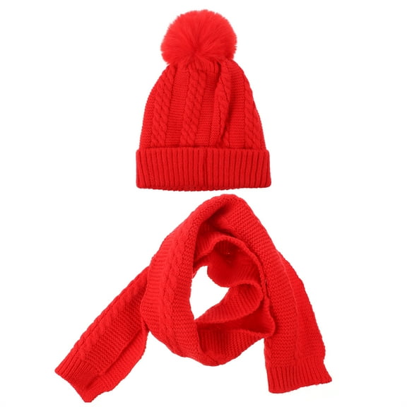 Myenne Beanie Knit Hat and Scarf Set Woolen Witner Hat Neckerchief for Children Kids Red