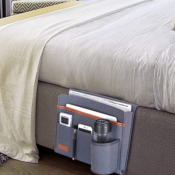 Myenne Felt Bedside Storage Pocket Hanging Storage Organizer Bag Magazine Remote Holder for Dorm Phones Dark Grey
