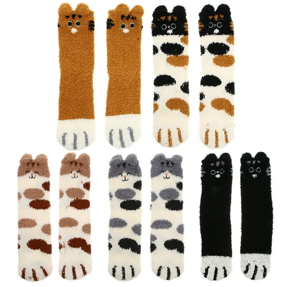 Myenne Fuzzy Socks for Cat Paw Socks Coral Fleece Indoor Socks Home Socks Winter 5 Pairs