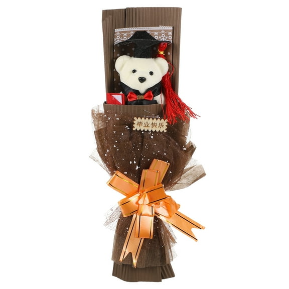 Masteelf Graduation Bear Bouquet for Gift Made of Foams Cloth and Plastic in Coffee Color