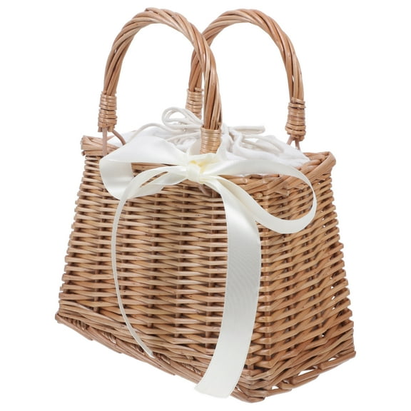 Myenne Hand Woven Rectangular Wicker Handbag Basket Purse Summer Tote Basket Bag White