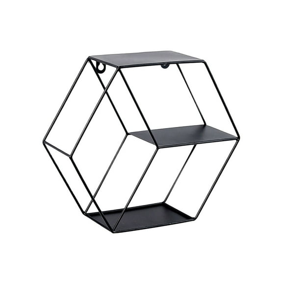 Myenne Hexagon Honeycomb Shelf Metal Wrought Floating Wall Rack Black for Living Room Home Book Planter Photo Frame Storage Organizer