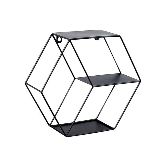 Myenne Hexagon Honeycomb Shelf Metal Wrought Floating Wall Rack Black for Living Room Home Book Planter Photo Frame Storage Organizer