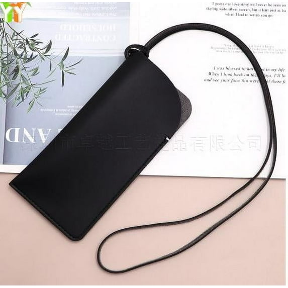 Black PU Multi Functional Sunglasses Case with Neck Strap for Storing Glasses Keys Phones and Small
