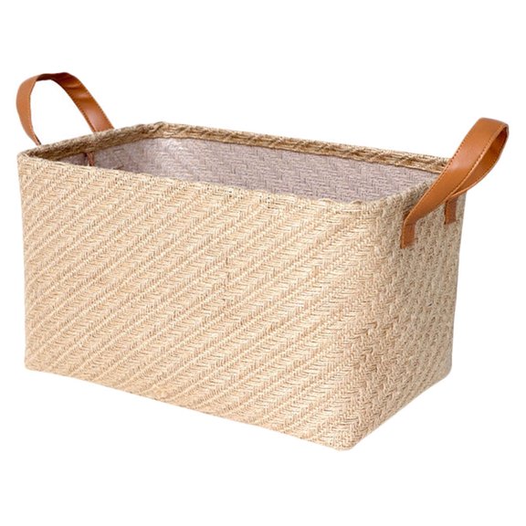 Myenne Rattan Storage Basket Rustic Handwoven Laundry Basket Rectangular Storage Bins Toys Container Clothes Organizer with Handle 26x21x16cm