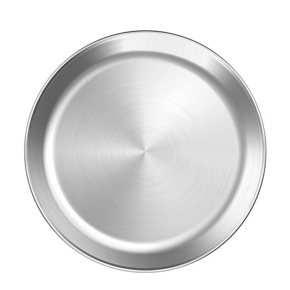 Myenne Stainless Steel Round Plates Dish: 26cm Metal Pizza Salad Mixing Plate Steak Serving Tray Stackable Seafood Dish for Camping Kitchen