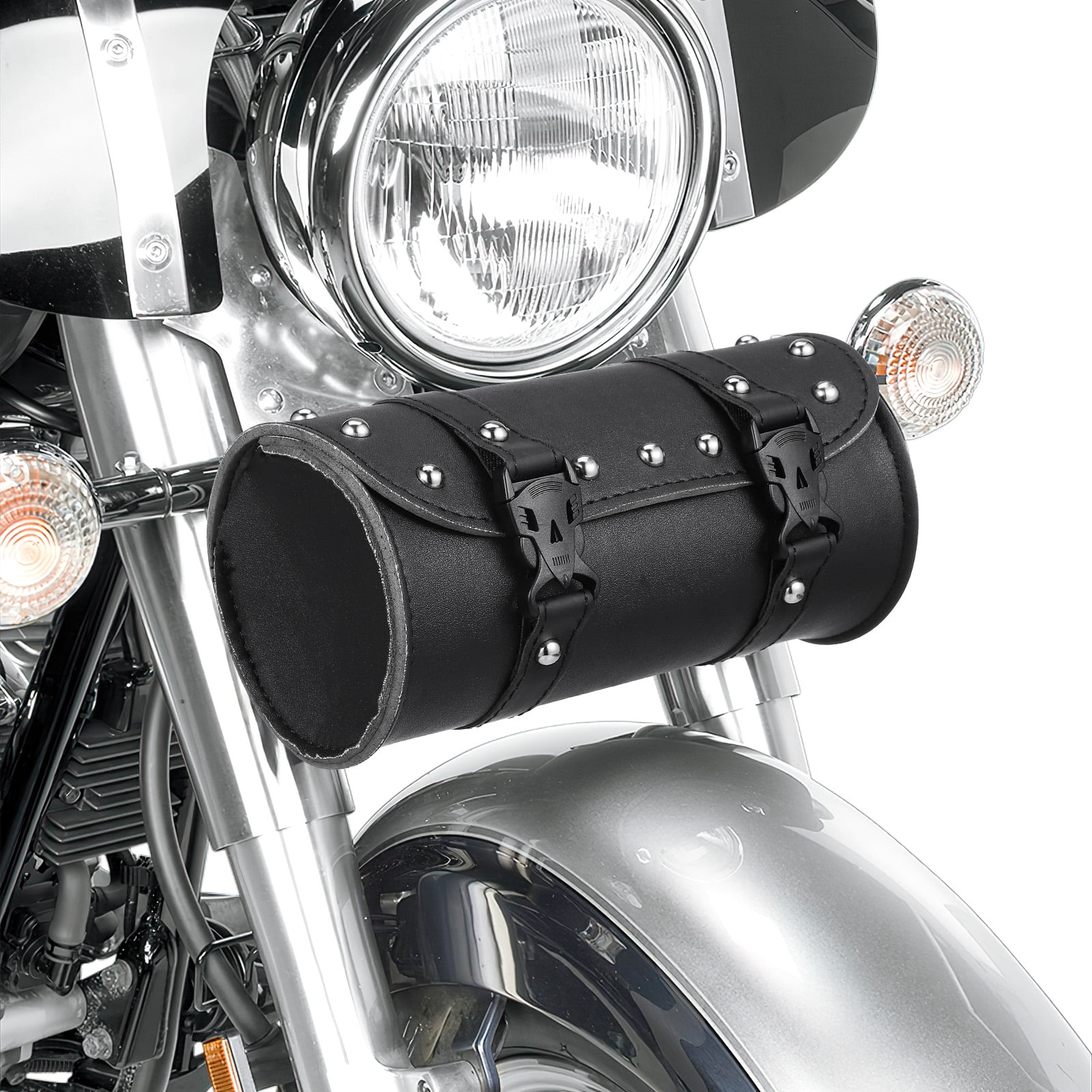Myenne Universal Motorcycle Saddlebag Waterproof Tool Bag Mounting Strap Round Storage Bag (Black)