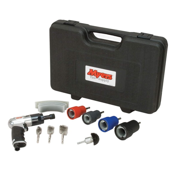 Myers Tire Supply 64010 Wheel Nut & Stud Cleaning Kit, with 1/4" Drive Reversible Air Tool, 4 Bolt Hole Cleaning Brushes, 4 Stud Cleaning Brushes, 4 Replacement Brushes and a Carrying Case