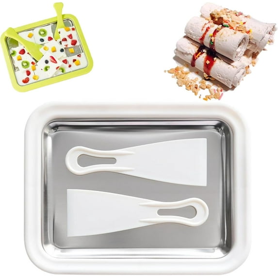 Myfroroll Ice Cream, 2025 New Froroll Ice Cream, Instant Ice Cream Roller Maker, Rolled Ice Cream Maker Tray with 2 Spatulas, Homemade DIY for Gelato,Sorbet,Frozen Yogurt (White, 8.8 * 6.9in)