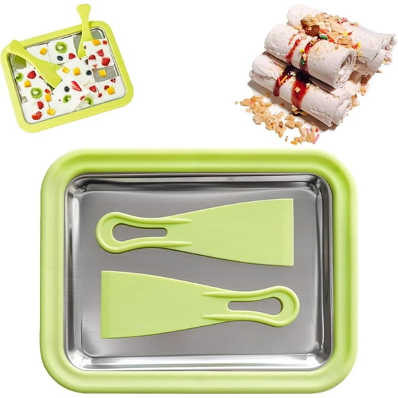 Myfroroll Ice Cream, 2025 New Froroll Ice Cream, Instant Ice Cream Roller Maker, Rolled Ice Cream Maker Tray with 2 Spatulas, Homemade DIY for Gelato,Sorbet,Frozen Yogurt (Green, 8.8 * 6.9in)