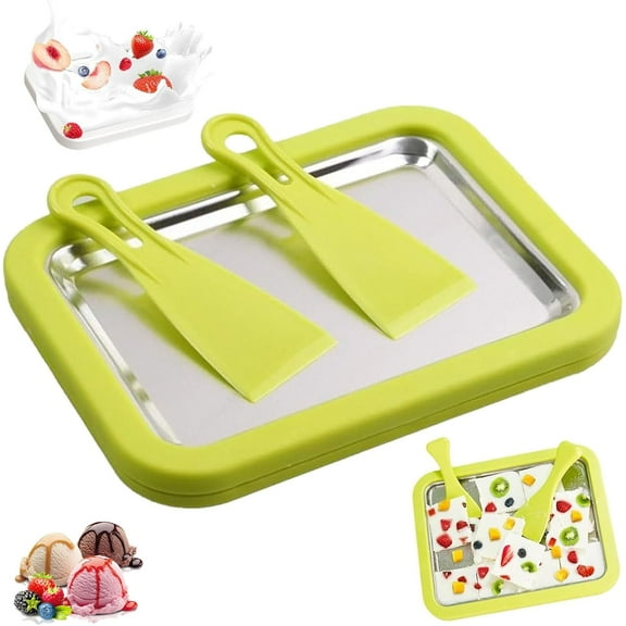 Myfroroll Ice Cream - 3 sizes, Froroll Ice Cream, Rolled Ice Cream Maker Tray with 2 Spatulas, Mini Rolled Ice Creams Maker for Home, Easy Clean-Up, Homemade DIY for Gelato (Green, 8.85 * 6.9in)