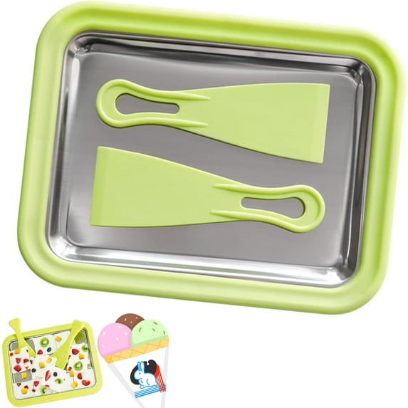 Myfroroll Ice Cream, Froroll Ice Cream, Rolled Ices Creams Maker Tray with 2 Spatulas, Instant Ices Creams Roller Maker, Easy Clean-Up, Homemade DIY for Gelato (green)