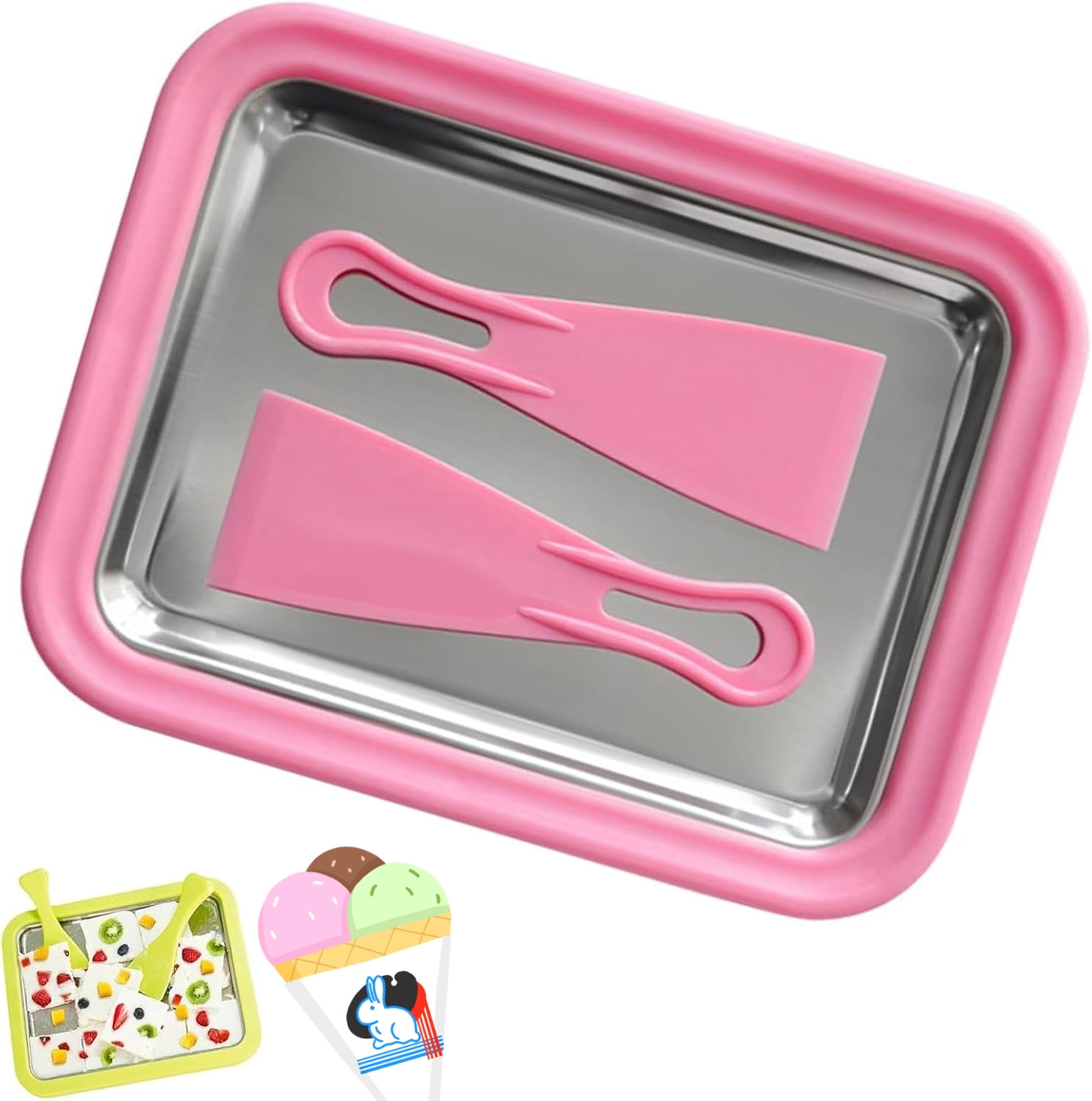 Myfroroll Ice Cream, Froroll Ice Cream, Rolled Ices Creams Maker Tray with 2 Spatulas, Instant Ices Creams Roller Maker, Easy Clean-Up, Homemade DIY for Gelato (pink)