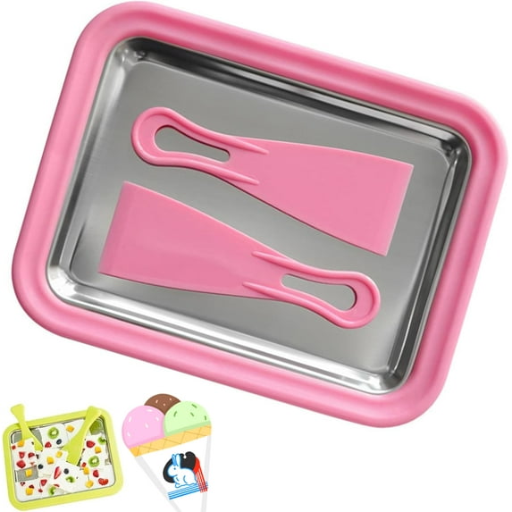 Myfroroll Ice Cream, Froroll Ice Cream, Rolled Ices Creams Maker Tray with 2 Spatulas, Instant Ices Creams Roller Maker, Easy Clean-Up, Homemade DIY for Gelato (pink)