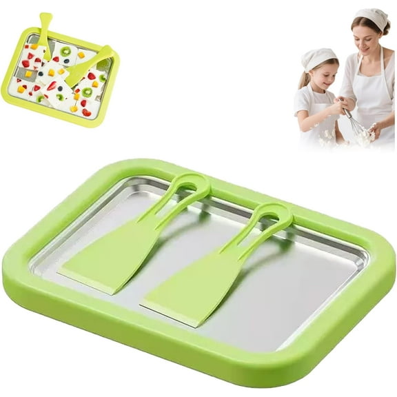 Myfroroll Ice Cream, Myfroroll Ice Cream Roller, Rolled Ice Cream Maker Tray with 2 Spatulas, Mini Rolled Ice Cream Maker for Home, Instant Ice Cream Roller Maker for Gelato Frozen Yogurt (Green, 1)