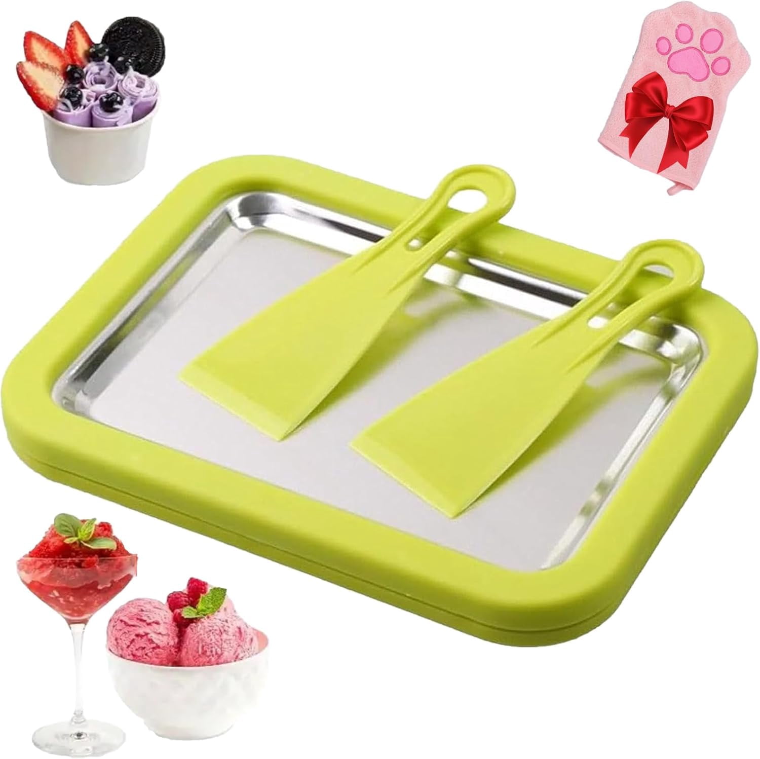 Myfroroll Ice Cream,Rolled Ice Cream Maker Tray with 2 Spatulas, 304 Stainless Steel Cool Plate for Fun Family Activities,Frozen Yogurt Rolls,for Family Hands-on Activities