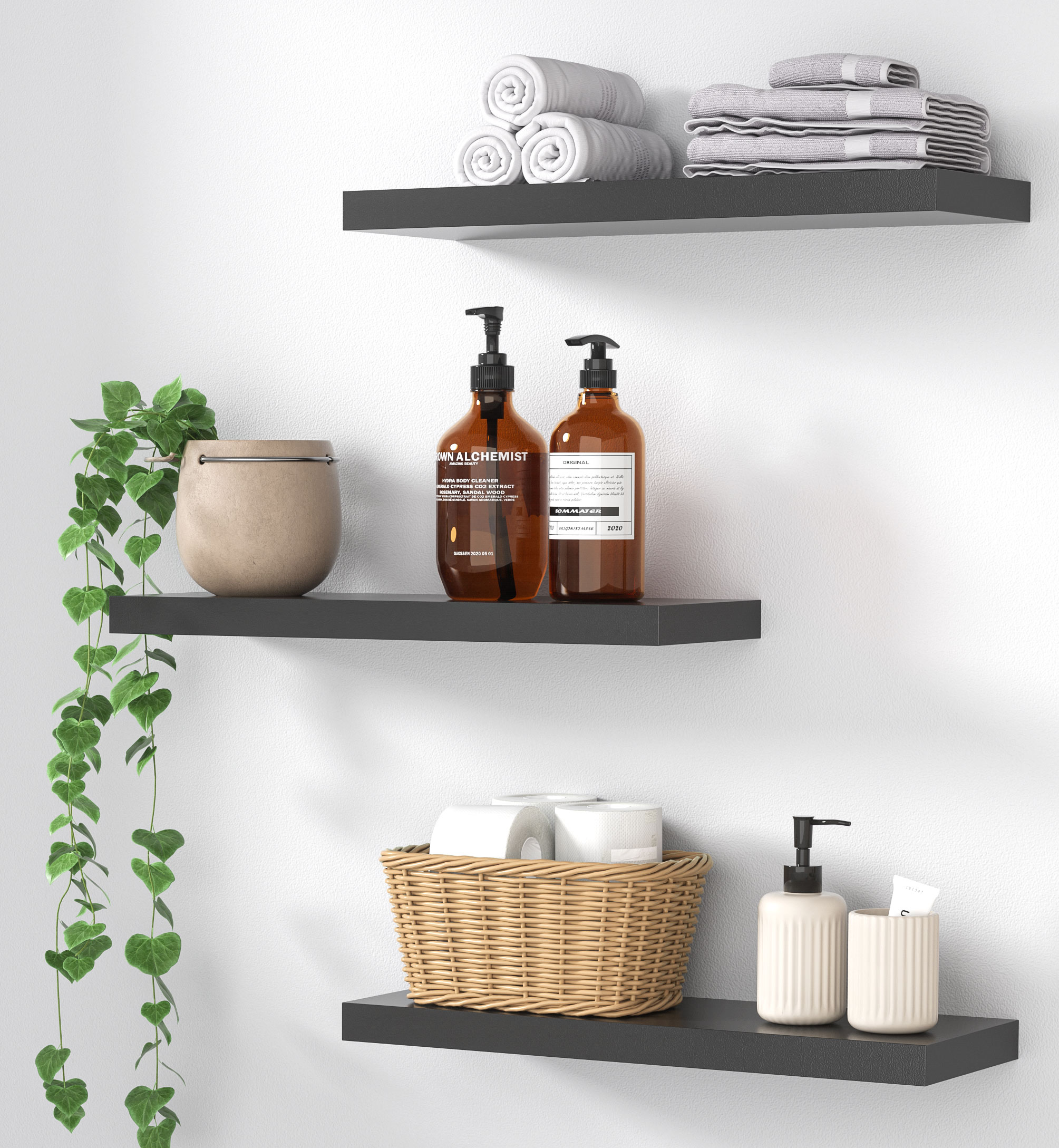 Myfurnideal 3 Packs Floating Shelves with Invisible Brackets Wall Mounted Shelves for Bedroom