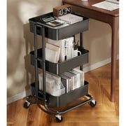 Myfurnideal 3-Tier Rolling Utility Cart Metal Storage Cart for Kitchen, Dining Room, Living Room, Hold up to 66lbs