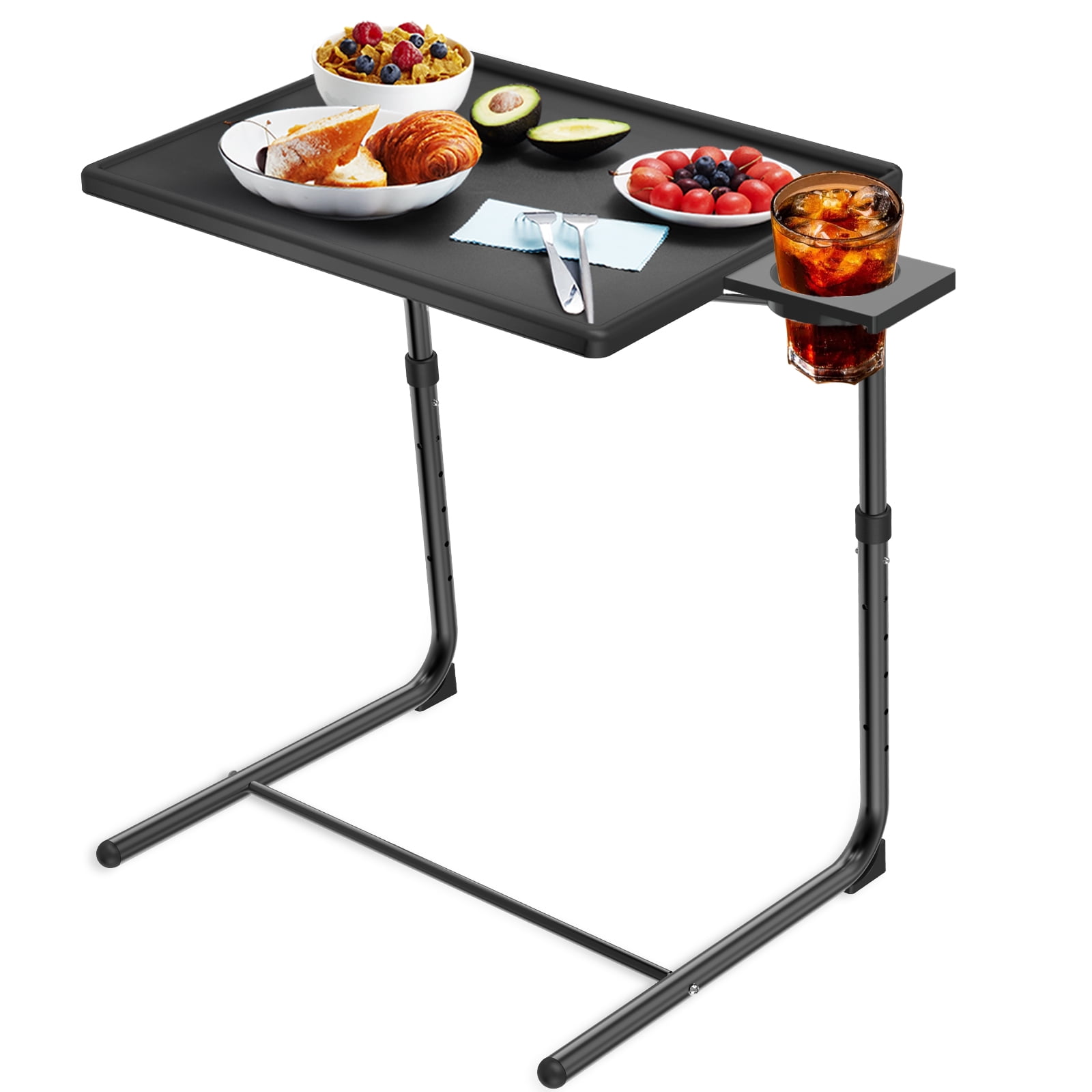 Black Adjustable Folding TV Tray Table with Cup Holder