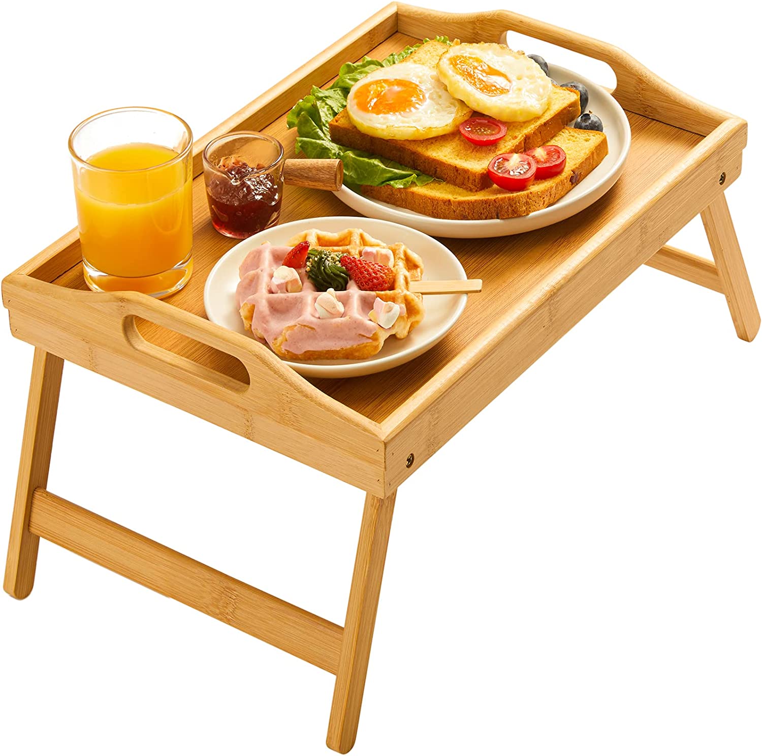 Homritus Bed Tray Table with Folding Legs and Breakfast Tray Bamboo Bed