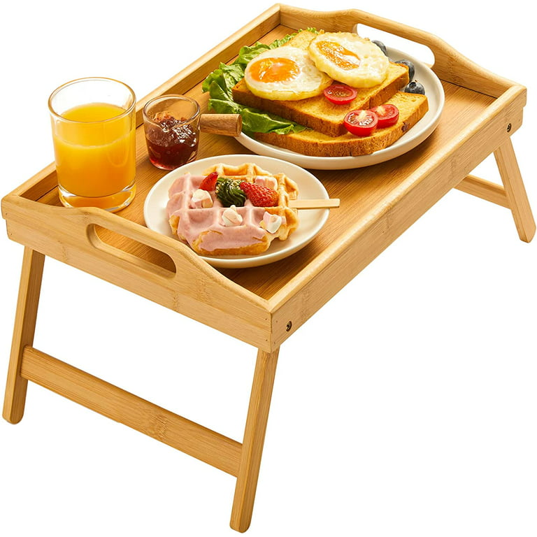 Myfurnideal Bamboo Bed Tray Table with Foldable Legs Laptop Desk Breakfast  Tray for Sofa, Bed, Eating, Working 