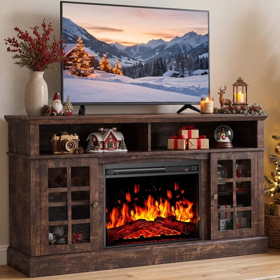 Electric Fireplace TV Stand for 75″ TVs Fireplace Entertainment Center TV Console Table with 23″ Fireplace, Holds up to 200 lbs