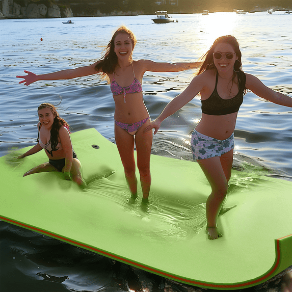 Myfurnideal Floating Water Mat, 3-Layer 9x6 ft Lily Pad for Water Recreation and Relaxing, Tear-Resistant XPE Foam Floating Pad for Beach Lake, Pool