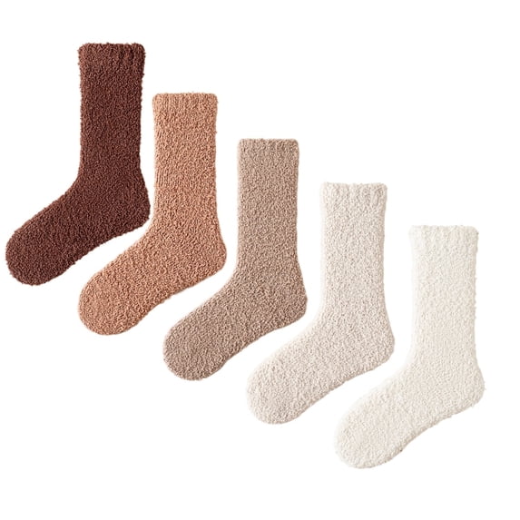 Mygeromon Fuzzy Socks for Women Fluffy Cozy Soft Socks for Winter Christmas Gifts 5 Pairs(Brown Series)