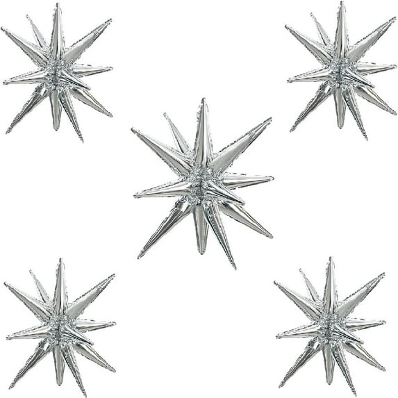 Mygeromon Silver Starburst Spike Foil Balloons Large 4D Cone Balloons for Party/Birthday/Wedding (22inch)