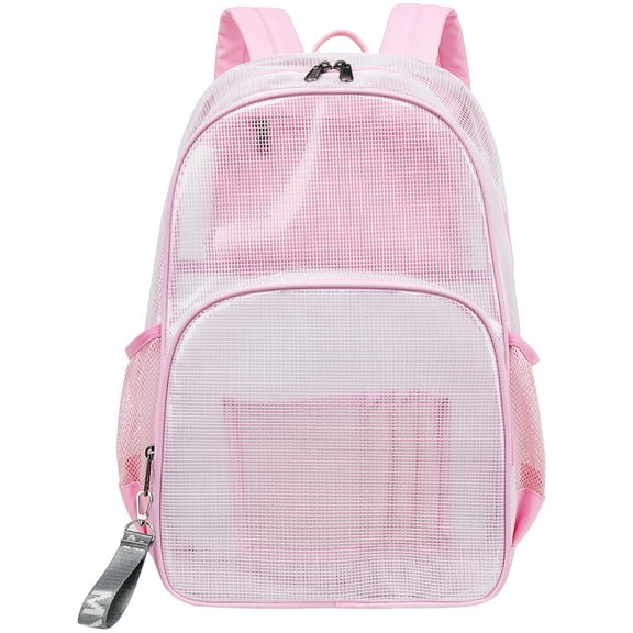 Mygreen Clear Transparent PVC School Backpack, Heavy Duty Clear Backpack with Laptop Compartment for Work, Security, Sporting Events (Pink, Large)