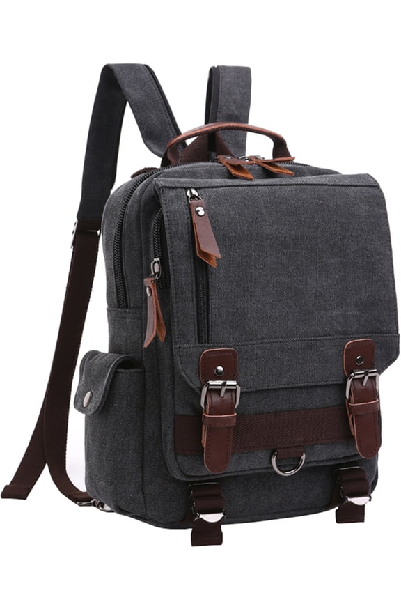 Convertible Sling Canvas Cross Body 13-inch Laptop Messenger Bag Shoulder Backpack Black with Zipper Shoulder Strap